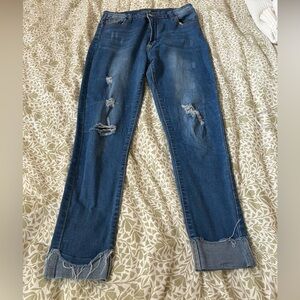 SHEIN Denim Jeans Women's Size Large Blue High Rise 5-Pocket Distressed